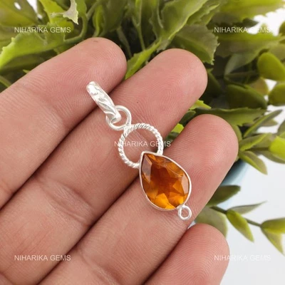 Novembre Birth Pera Naturale Citrino Sorella Art Déco Ciondolo 925 Argento - Immagine 1 di 4