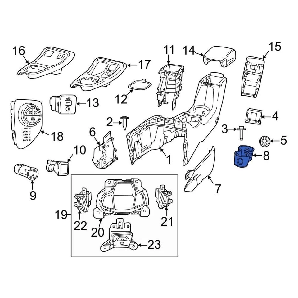 For Jeep Compass 2022-2024 Jeep 6WJ69DX9AB Console Cup Holder Foto 1 de 1