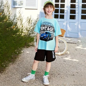 Toddler Boy Summer Clothes Letter Short Sleeve Tops + Casual Shorts Outfit Set - Picture 1 of 7