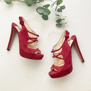Prada Heels Pumps Shoes Suede Maroon Peep Toe Sz 39.5 - Bild 1 von 10
