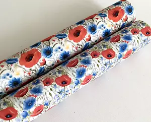 PACK OF 2 "V.E DAY 80" POPPIES CANVAS PRINTED FABRIC SHEETS TO MAKE HAIR BOWS - Picture 1 of 1