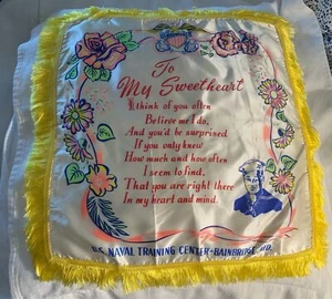 vintage satin Navy sweetheart pillow sham cover fringe Naval Bainbridge MD - Picture 1 of 7