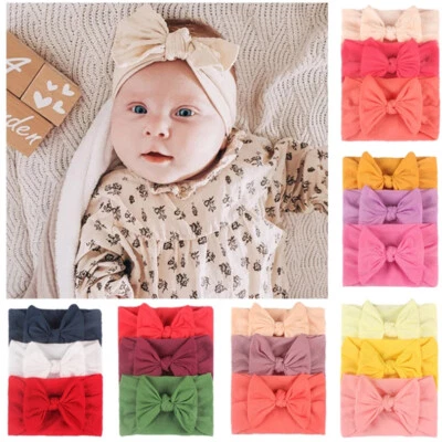 3Pcs/Set Cute Bowknot Baby Girl Hair Band Turban Infant Toddler Headband Elastic - Image 1 of 4