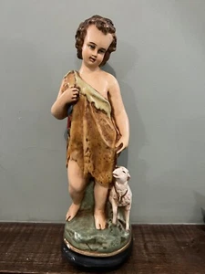 antigua estatua religiosa de tiza de san juan bautista con estatuilla de cordero - Imagen 1 de 10