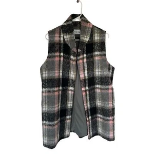 Line + Dot Anthropologie Womens Wool Blend Vest Size Large Grey Black Pink Plaid - Picture 1 of 5