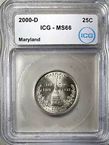 2000 D MARYLAND STATE QUARTER ICG MS 66 - Picture 1 of 4