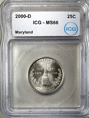 2000 D MARYLAND  STATE QUARTER ICG  MS 66 - Image 1 of 4