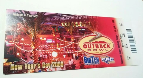 2009 Outback Bowl Ticket Stub Iowa Hawkeyes South Carolina Football Ybor City Cover