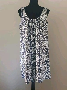 Velvet 100% sillk geometric floral dress sleeveless navy & white size Large  - Picture 1 of 10