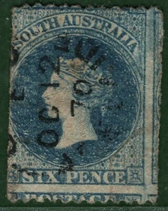 SOUTH AUSTRALIA States QV SG.48a 6d Indigo Used VFU 1870 CDS Cat £500+ BLUE11 - Bild 1 von 6