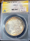 1886 Morgan Dollar ANACS MS64 Nice Gold & Blue/Grey Patina Looks Gem CHRC