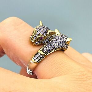 Women Amethyst Stone 925 Sterling Silver Ring Cat Animal Figure Unique Gift Her