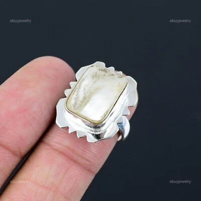 Womens day Sale 925 Silver Mother Of Pearl Stone Trendy Promise June Ring Size 7 - Image 1 of 4