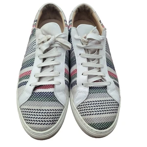 Taft Mens Sneakers 11 White Multi Colored Low Top Leather Herringbone Printed - Picture 1 of 12