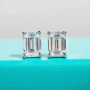 1ct Emerald Cut Earrings Diamond Test Pass Lab-Created VVS1/D/Excellent - Picture 1 of 2