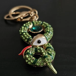 Creative Cute Green Snake Keychain with Rhinestones Fantastic Animal Keyring - Picture 1 of 4
