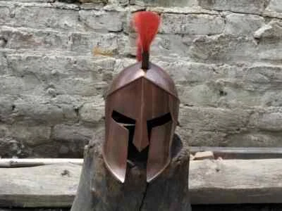 Casco medieval espartano réplica de película Greek King 300 con pluma roja Leonidas Foto 1 de 4