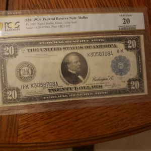 1914 $20 Federal Reserve Note VF 20 PCGS FR 1005 Burke/Glass - Picture 1 of 2