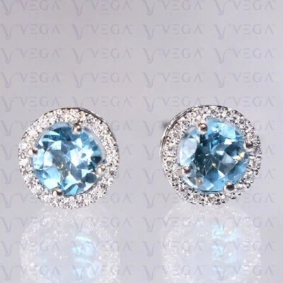 Pendiente de diamantes y aguamarina natural de corte redondo de 4,50 quilates enchapado en oro blanco de 18 k Foto 1 de 4