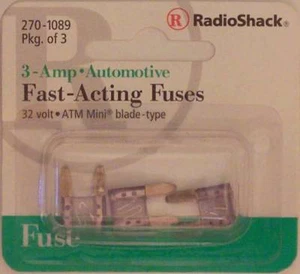 RadioShack Fast-Acting 3A 32V ATM Automotive Mini-Blade Fuses 3-Amp 32 Volt 3/PK - Picture 1 of 1