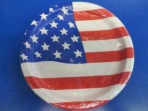Stars & Stripes July 4th Patriotic Holiday Pool Party 9" Paper Dinner Plates - Picture 1 of 1