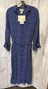 NWT Vintage April Cornell Women's Size L Blue Floral Button Dress Rayon - Picture 1 of 3