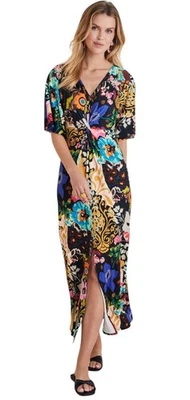 Maxi Vestido Venus Twist Frontal Cuello en V Multicolor Estampado Floral Para Mujer Talla L Foto 1 de 4