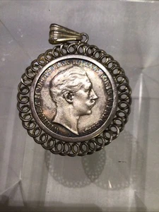 Original WWI Imperial German 1909 Drei Mark Silver Coin Pendant - Picture 1 of 2