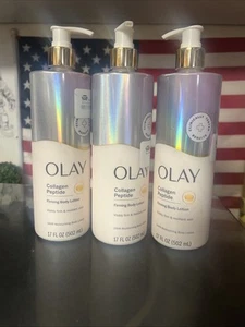 LOTTO (3) OLAY COLLAGENE PEPTIDE LOZIONE CORPO RASSODANTE IDRATANTE POMPA 17 FL OZ - Foto 1 di 2