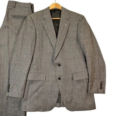 VINTAGE Hart Schaffner Marx Men 38R Gray Herringbone TWEED Wool Suit Pants 32x30 - Image 1 of 4