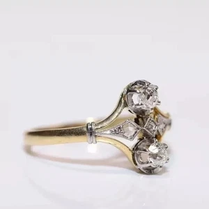 Art Deco Vintage Round Cut Lab Created Diamond 14K Gold Plated Engagement Ring - Picture 1 of 6