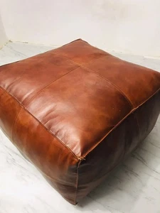 Ottoman Footstool Boho Handmade Unstuffed Moroccan Genuine Leather 30''Pouffe - Picture 1 of 6