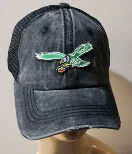 Throwback Eagles Hat Distressed Philadelphia Eagles Black Ball Cap Hat - Picture 1 of 15