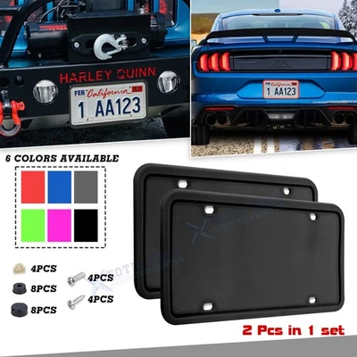 Pack License Plate Frame Tag Cover Screw Caps Rubber Bracket with Drainage Holes - Image 1 of 4