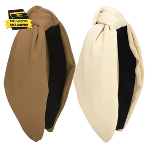 2er Pack geknotete breite Stirnbänder - Beige Kaffee rutschfestes Tuch Haarschmuck für - Bild 1 von 6