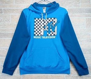 MTV Checkerboard Logo Sudadera con Capucha Grande Azul Bloque de Color Cordón Sudadera con Capucha - Imagen 1 de 6