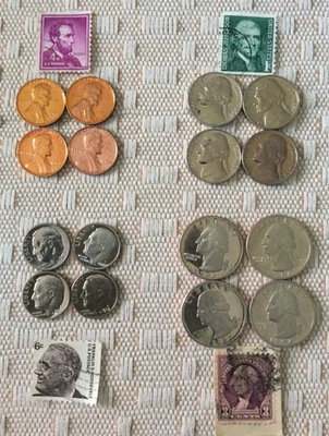 Lot of 16 Assorted Gem Proof Coins ~Bonus! Plus 4 vintage USA stamps - Image 1 of 2