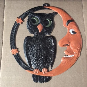 20er Jahre Antik Vintage Halloween geprägt gestanzt große Halbmond Mond & Eule - Bild 1 von 24