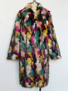 112cm-117cm Length Men Lapel Colourful Long Faux Fox Fur Coat Overcoat Winter Sz - Picture 1 of 15