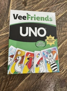 VeeFriends UNO Card Game including Tier 2 Foil Enamoured Emu Card. By Mattel. - Picture 1 of 6