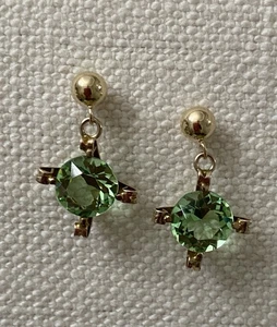Vintage Ohrringe 14 Karat Gold Edelstein grün möglich Turmalin Peridot oder Beryll - Bild 1 von 10