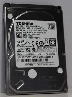 TOSHIBA 1TB 5400RPM SATA 3.0Gb/s 2.5in Internal Laptop Hard Drive MQ01ABD100V - Image 1 of 2