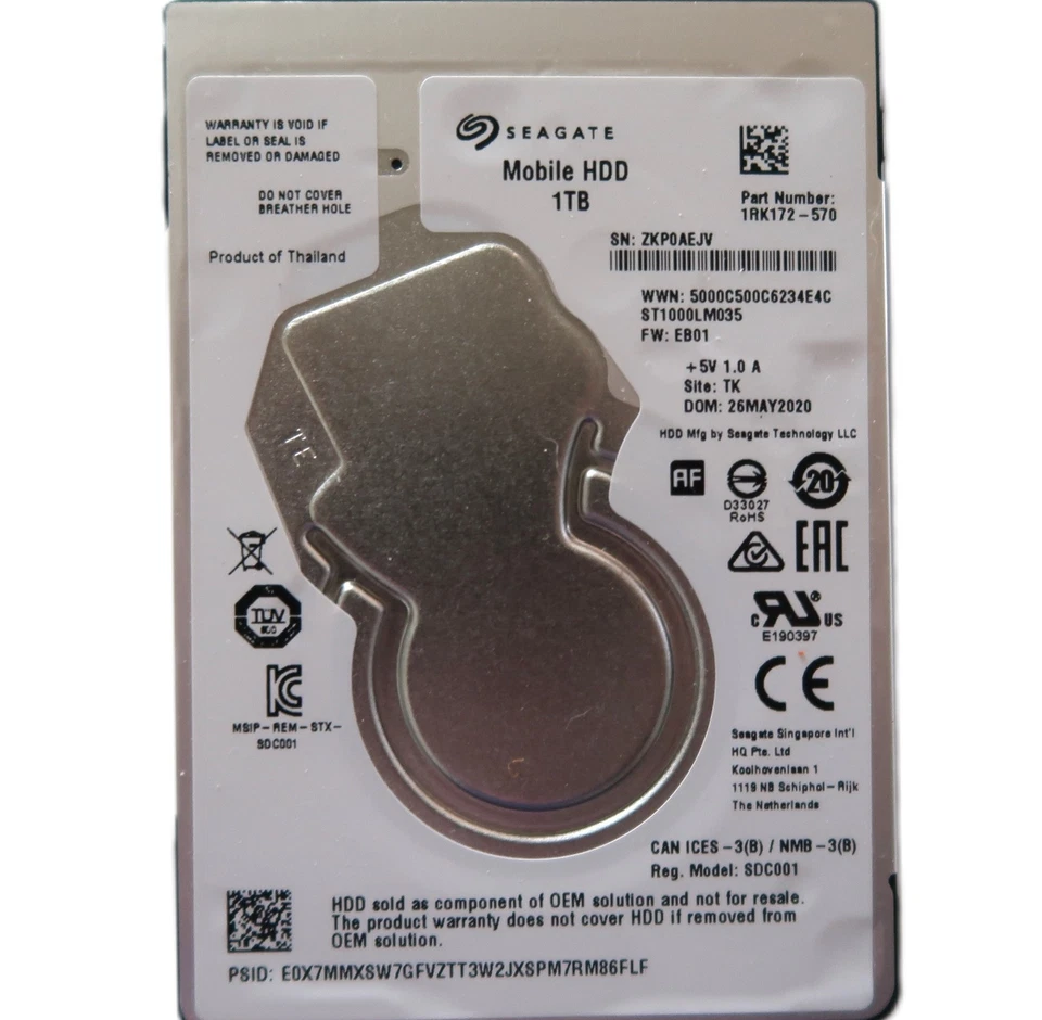 Seagate ST1000LM035 1RK172-570 EB01 TK Thailand (ZKP) 2.5" 1TB Sata MAY/2020 - Image 1 of 1