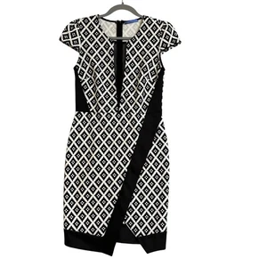 Mei Mei Dress Size 10 Black White Cap Sleeve Sheer Panel Round Neck - Foto 1 di 20