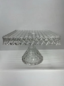 Fostoria American Cubist Crystal Square Cake Stand w/ Rum Well Clear 10" Square - Picture 1 of 17