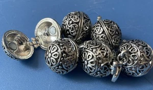 Qty. 6 SP Prayer Round Ball Box Hinged And Secure Closure Pendants Lobster Claw - Picture 1 of 4