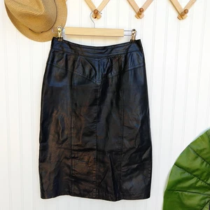 Gonna pelle nera vintage anni 80 taglia S goth glam punk gotica matita moto - Foto 1 di 8