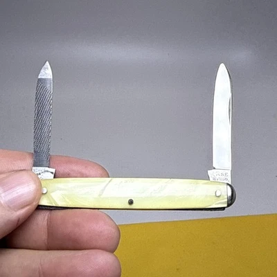 Cuchillo de cigarro vintage probado 1920-1940 mango de hielo agrietado muy bonito con archivo Foto 1 de 4