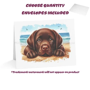 DigiPups Chocolate Labrador Lab Puppy Dog Beach Note Card Set Cards & Envelopes - Picture 1 of 3