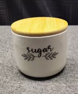 Sugar Container Wood Oak Sealed Lid Pre-owned 3.5" White - Picture 1 of 10